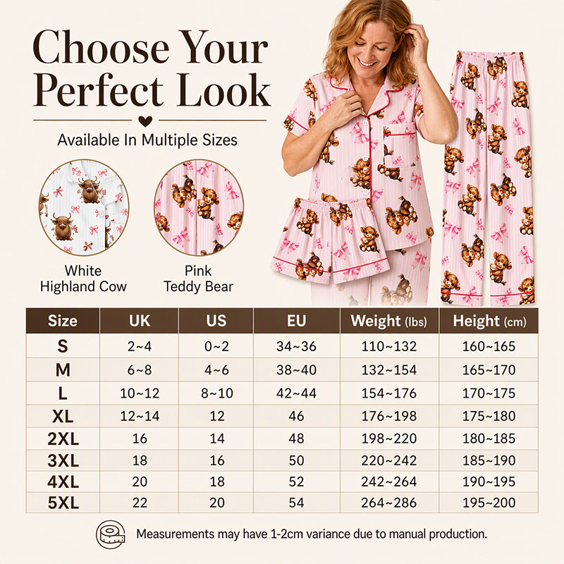 Damen Highland-Kuh-Print 3-teiliges Pyjama-Set