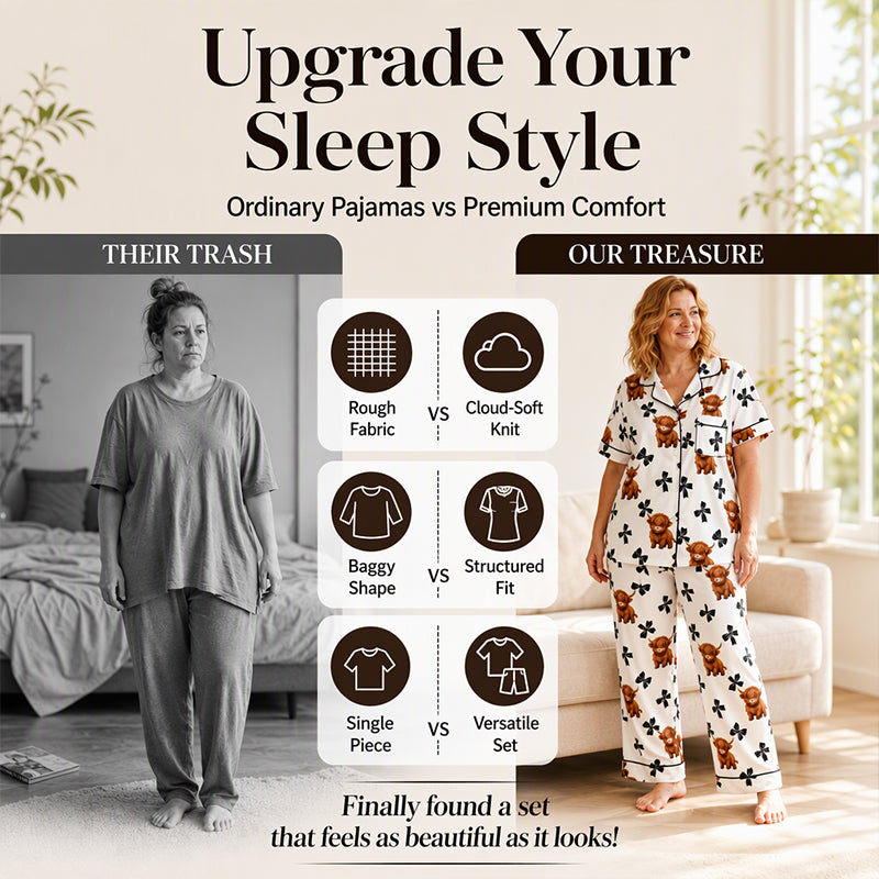 Damen Highland-Kuh-Print 3-teiliges Pyjama-Set