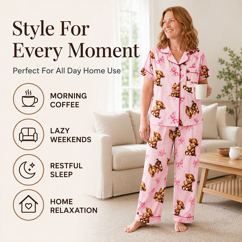 Damen Highland-Kuh-Print 3-teiliges Pyjama-Set