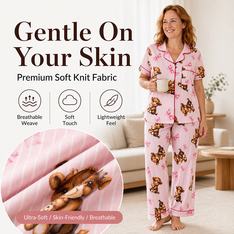 Damen Highland-Kuh-Print 3-teiliges Pyjama-Set
