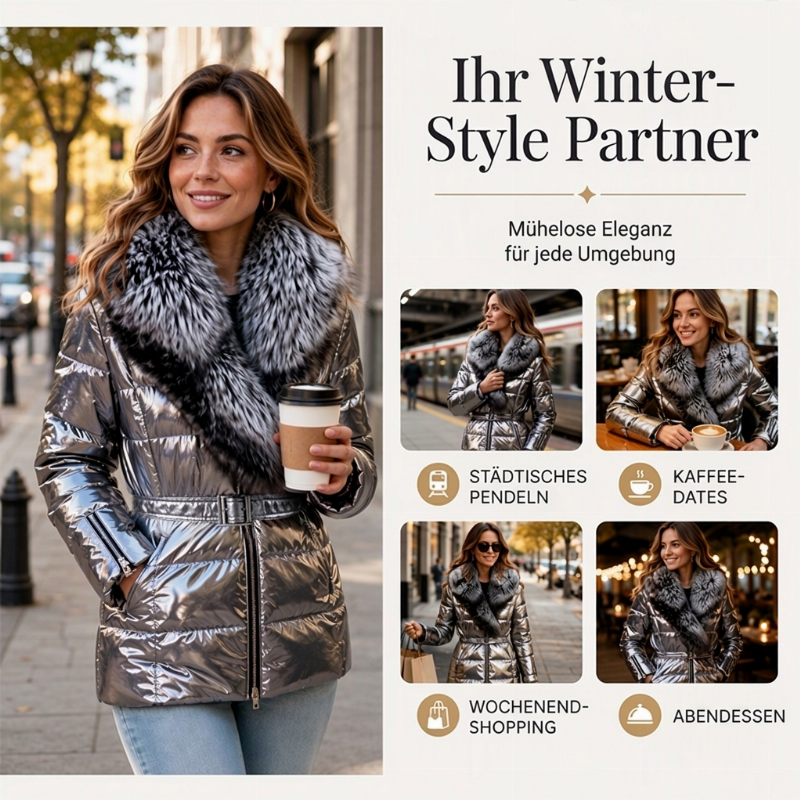 Gesteppte Damenjacke mit Kunstfellkragen
