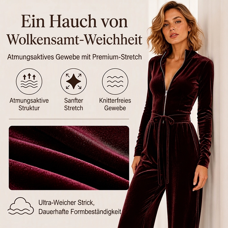 Damen Schicker Samt-Overall mit Stehkragen