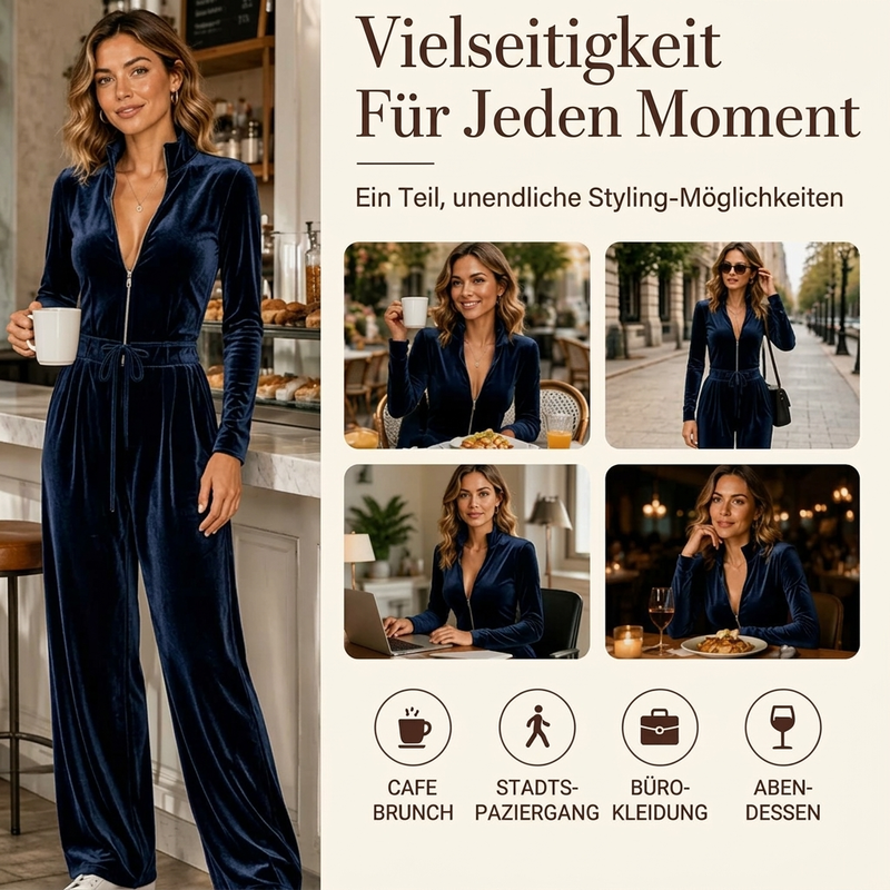 Damen Schicker Samt-Overall mit Stehkragen