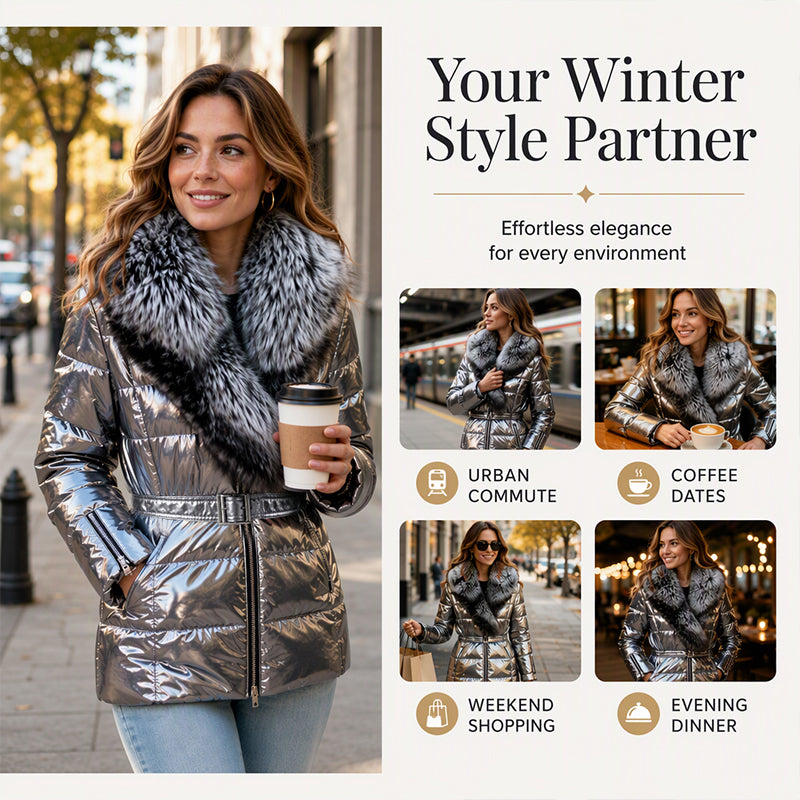Damen Wattierte Jacke mit Kunstfellkragen