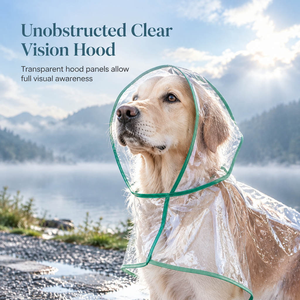 Transparenter Hunde-Regenmantel aus EVA mit Kapuze und verstellbarem Bauchgurt, Größen XS–8XL