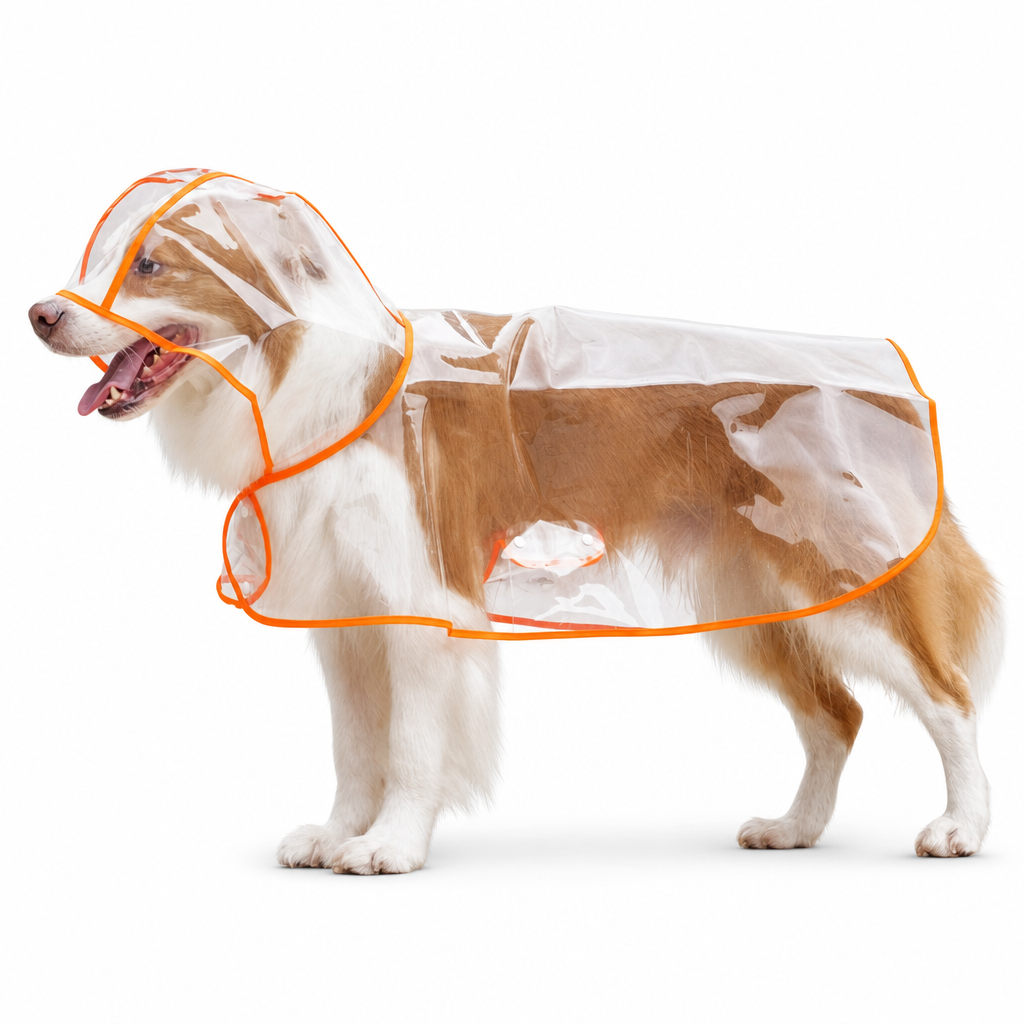 Transparenter Hunde-Regenmantel aus EVA mit Kapuze und verstellbarem Bauchgurt, Größen XS–8XL
