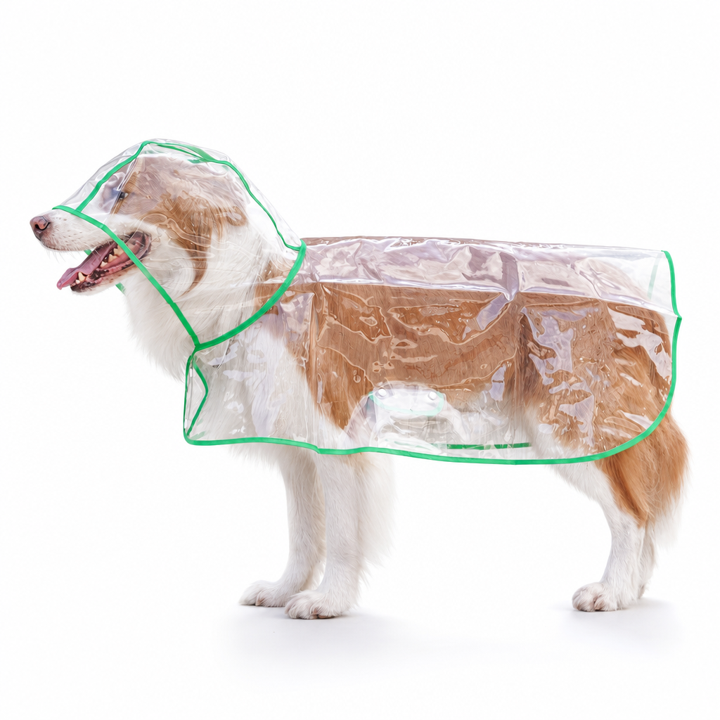 Transparenter Hunde-Regenmantel aus EVA mit Kapuze und verstellbarem Bauchgurt, Größen XS–8XL
