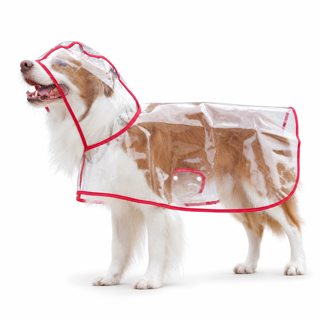 Transparenter Hunde-Regenmantel aus EVA mit Kapuze und verstellbarem Bauchgurt, Größen XS–8XL