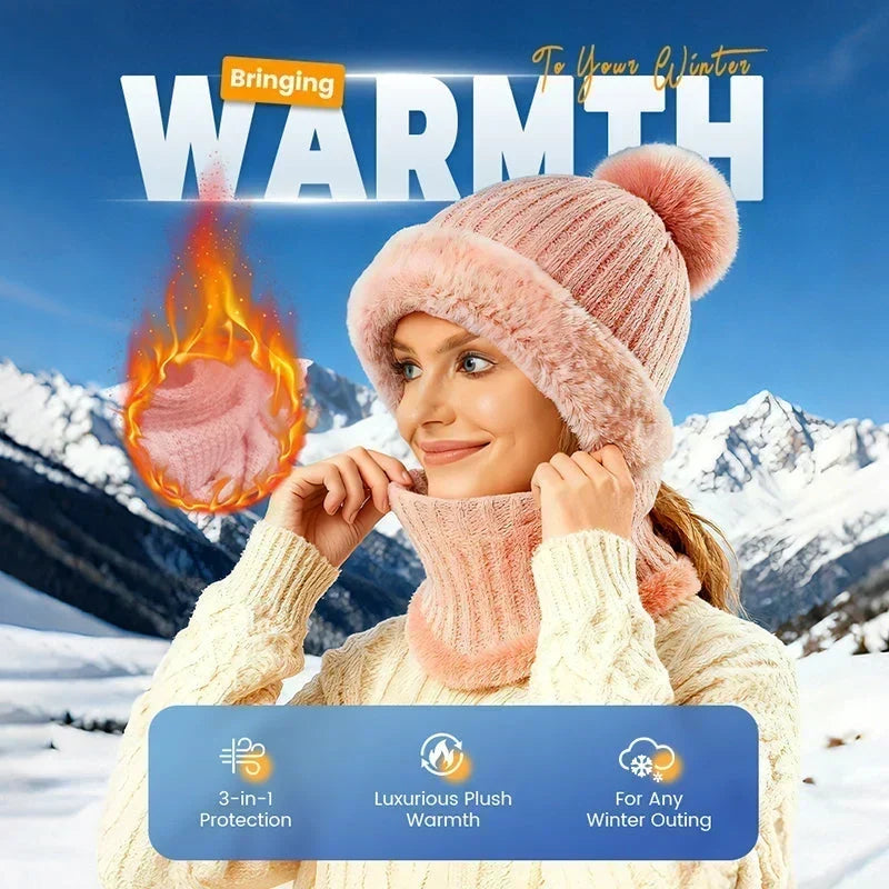 Damen Winter Einteilige Gestrickte Mütze Schal Maske