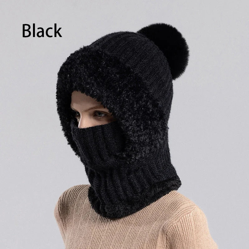 Damen Winter Einteilige Gestrickte Mütze Schal Maske