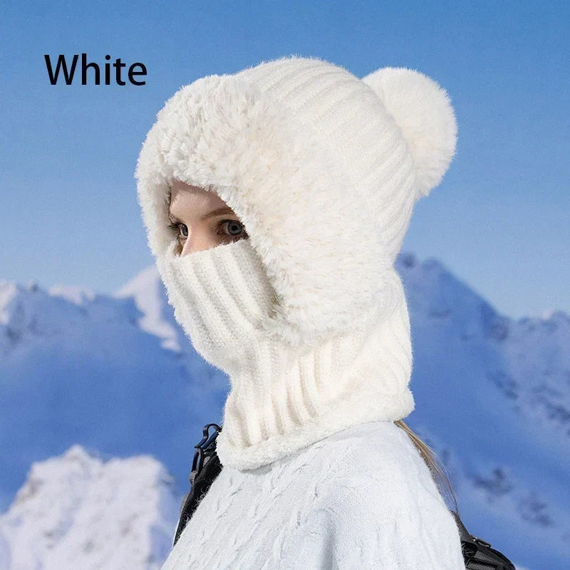 Damen Winter Einteilige Gestrickte Mütze Schal Maske