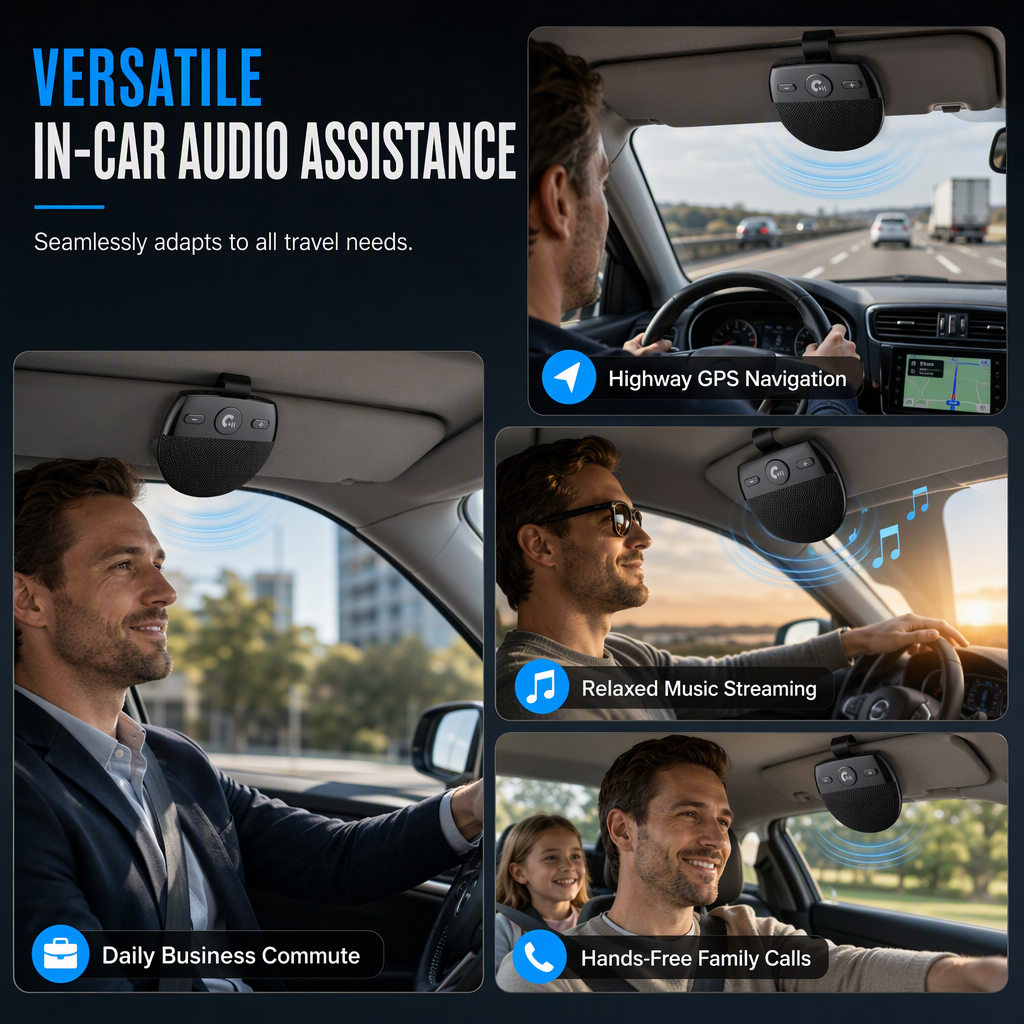 Bluetooth Freisprecheinrichtung SP11 für Sonnenblende mit automatischer Aktivierung durch Vibration, A2DP-Unterstützung und Sprachansage der Anrufernummer