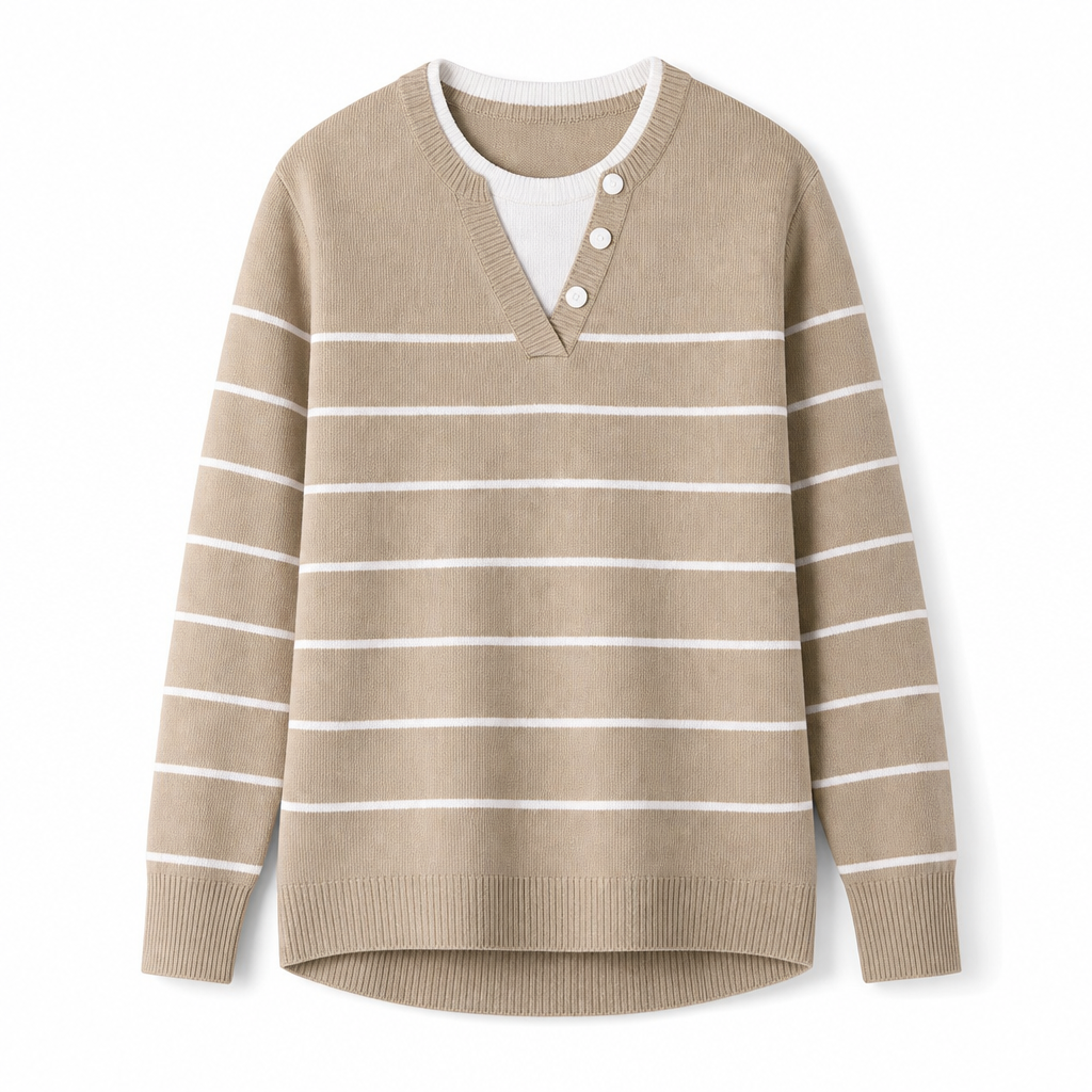 Mock Zweiteiliger V-Ausschnitt Gestrickter Pullover mit Knopfdetails