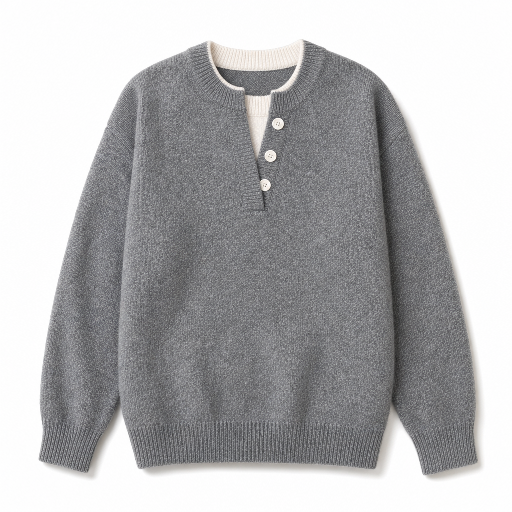 Mock Zweiteiliger V-Ausschnitt Gestrickter Pullover mit Knopfdetails