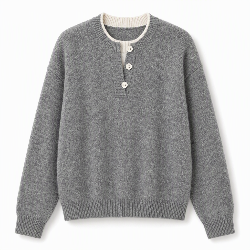 Mock Zweiteiliger V-Ausschnitt Gestrickter Pullover mit Knopfdetails