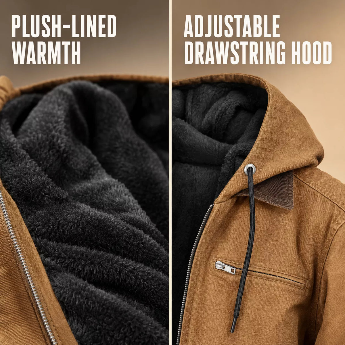 Herren Plüschgefütterte Arbeitsjacke mit Kapuze