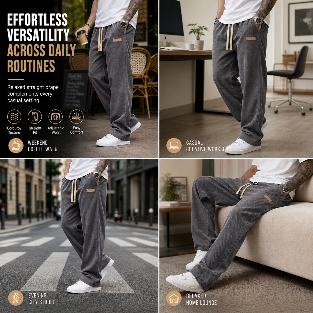 Herren Leichte Cord Freizeithose Loose Fit Gerade Beine