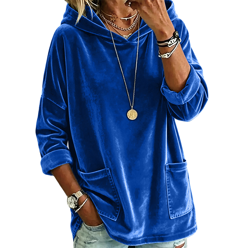Damen-Velours-Pullover mit Kapuze