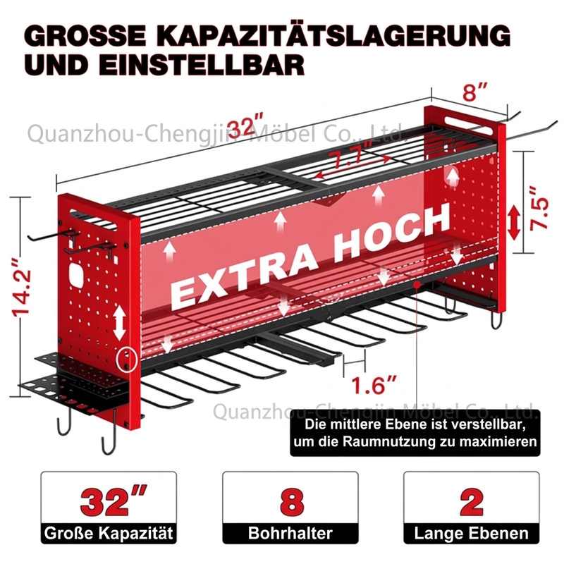 Wandmontiertes Werkzeugregal aus Stahl – Bohrer und Werkzeuge platzsparend aufbewahren
