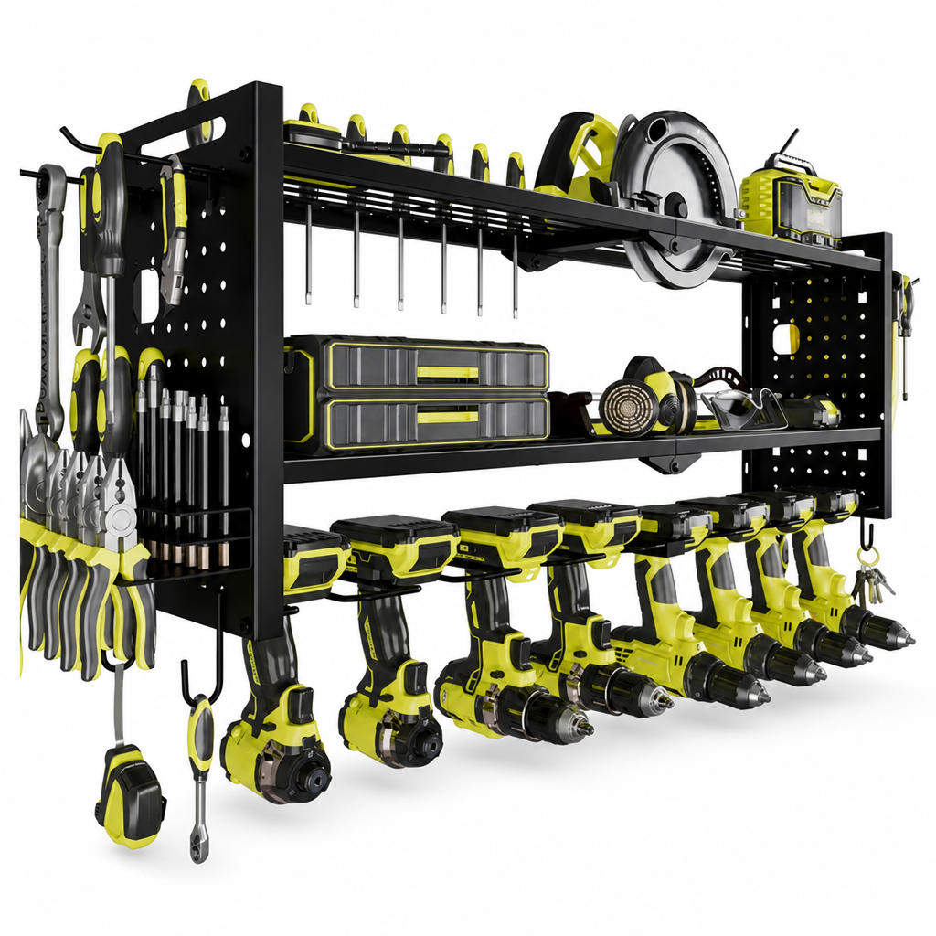 Wandmontiertes Heavy Duty Eisen Elektrowerkzeug-Organizer und Garage Bohrer Aufbewahrungsregal