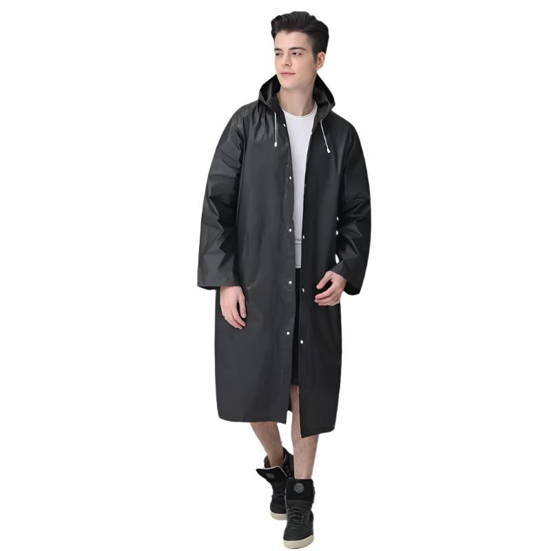 Unisex wasserdichter langer Regenmantel mit Kapuze