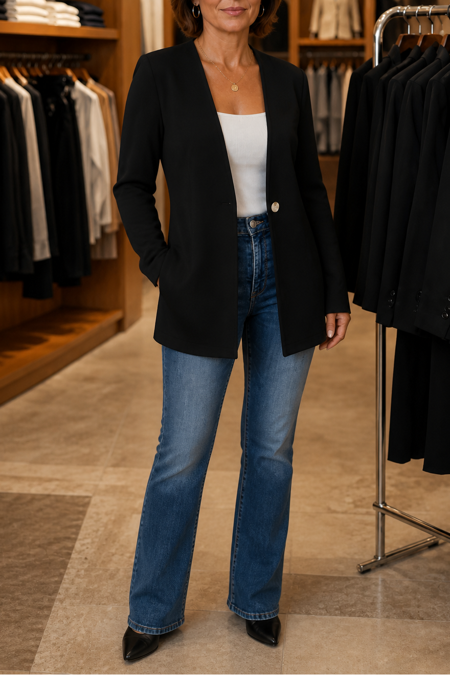 V-Ausschnitt Einknopf A-Linien Blazer