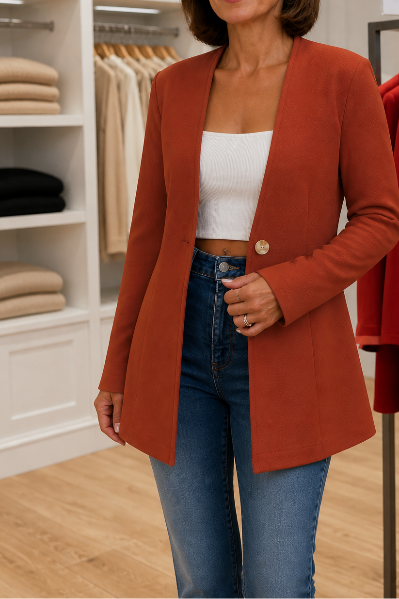 V-Ausschnitt Einknopf A-Linien Blazer