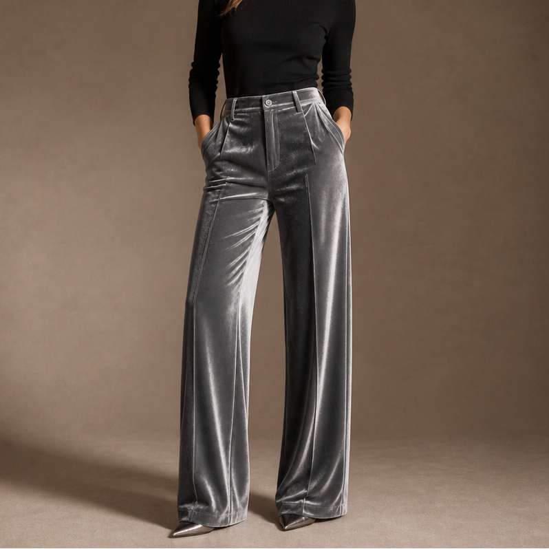 Samt-Hose mit hoher Taille und weitem Bein