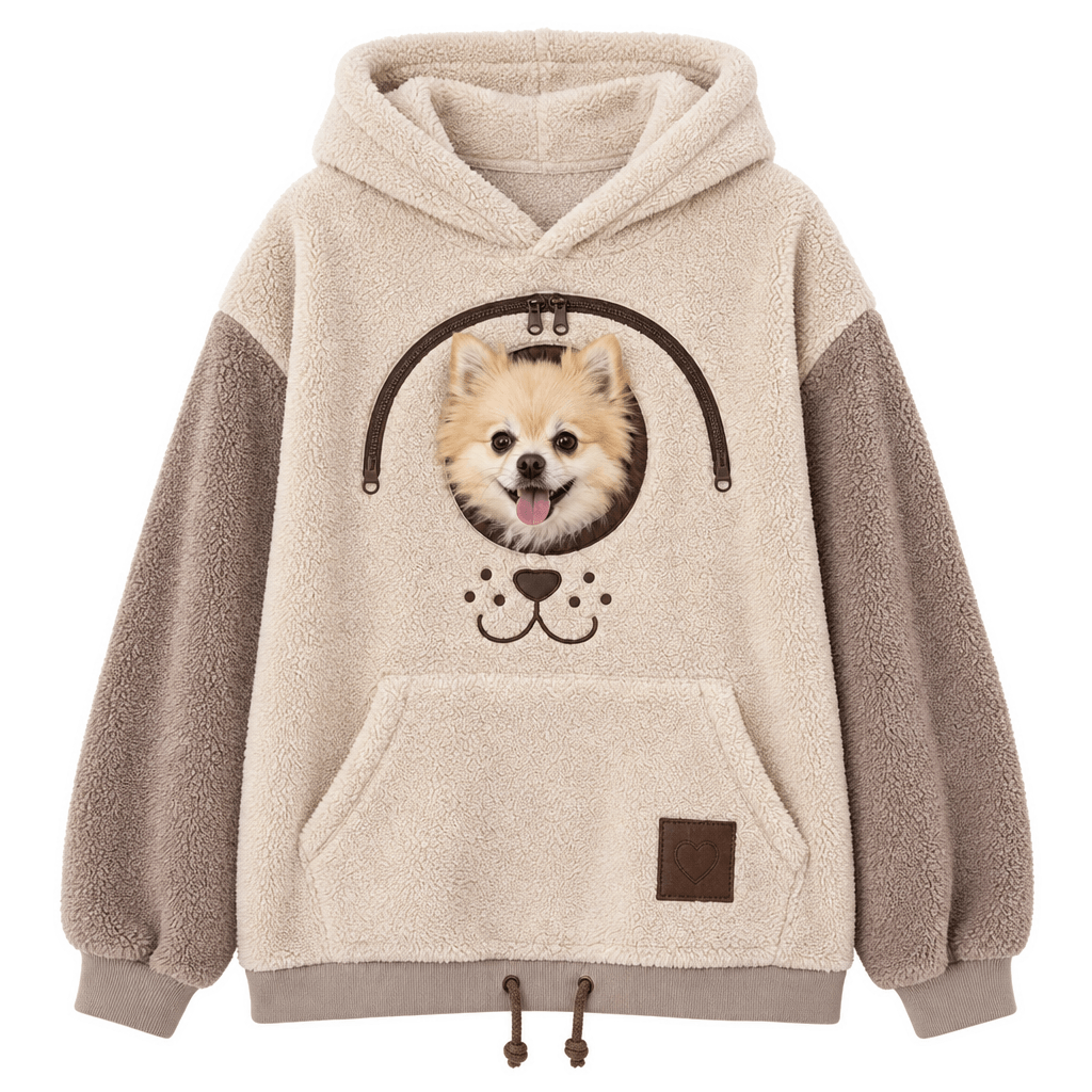 Oversized Sherpa Hoodie mit Haustier-Tragetasche