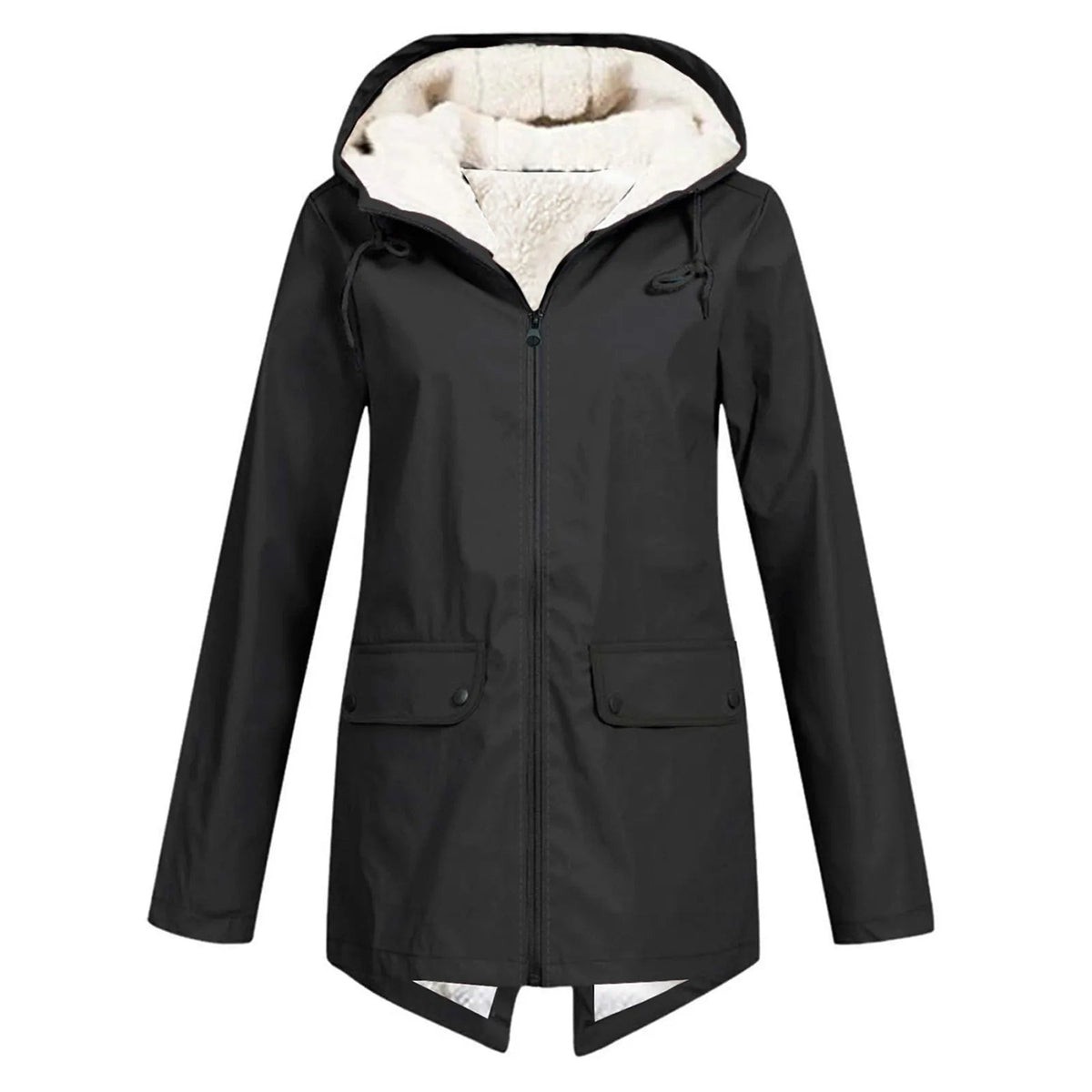 Wasserabweisende Damenjacke mit Kapuze und Sherpafutter