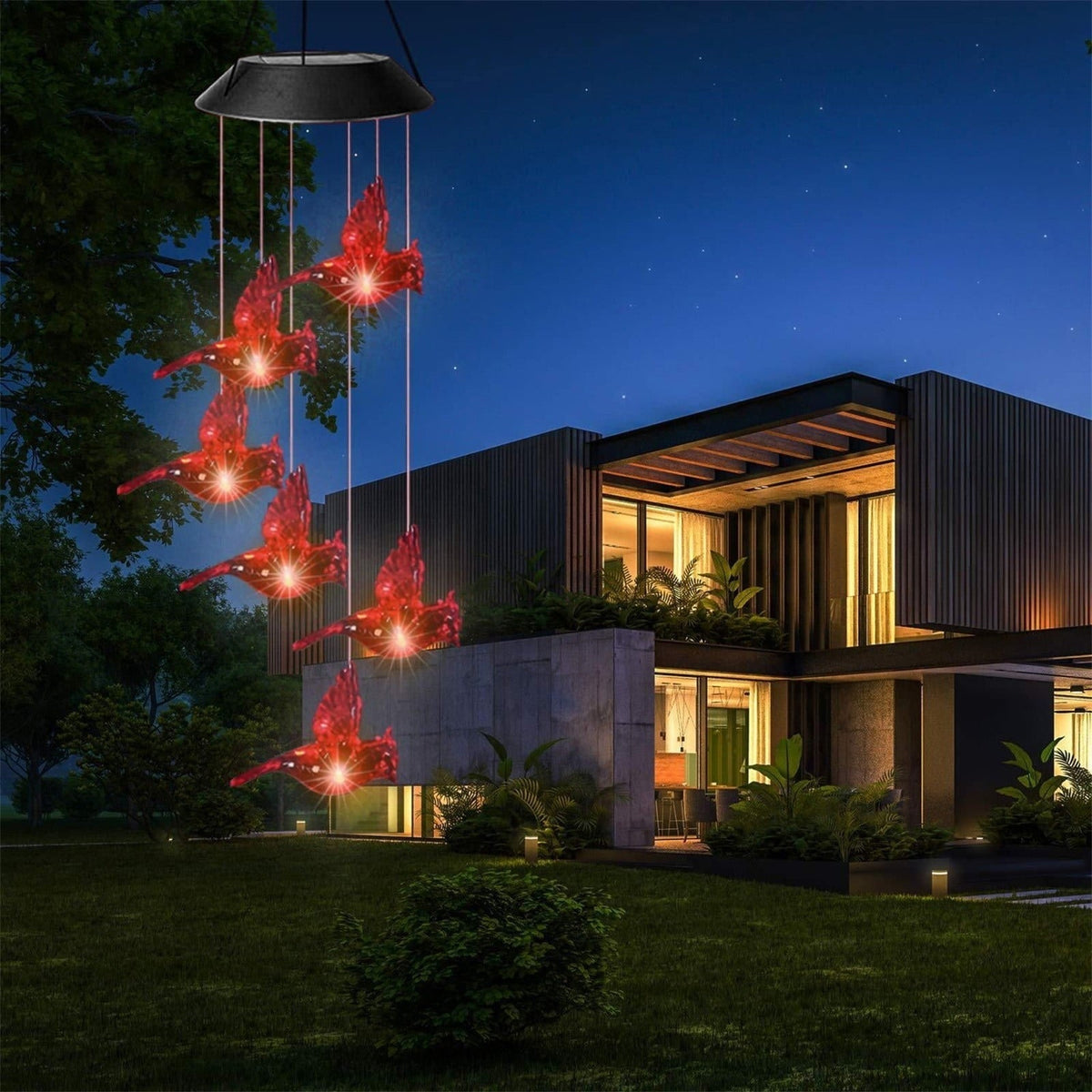 Solar Kardinal Windspiel mit farbwechselnden LED-Lichtern, 29 Zoll