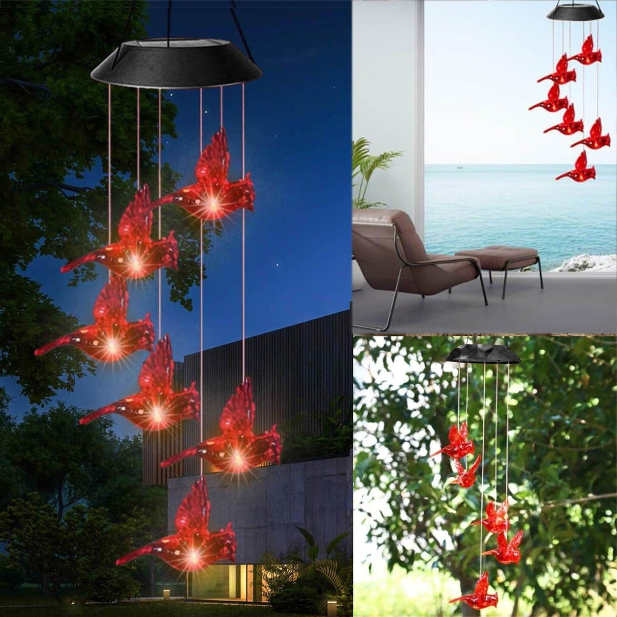 Solar Kardinal Windspiel mit farbwechselnden LED-Lichtern, 29 Zoll
