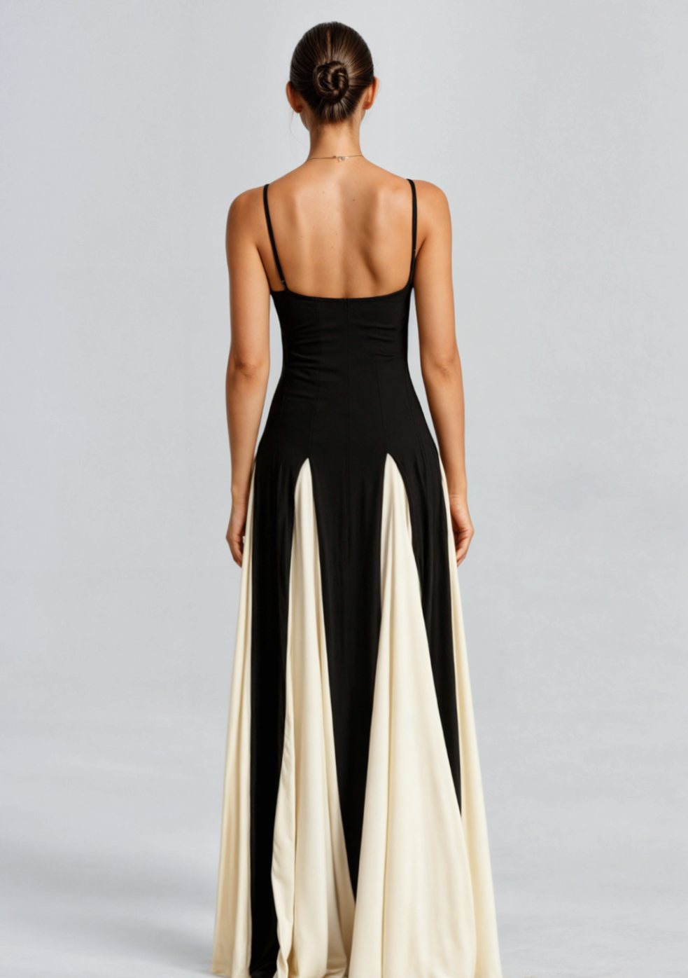 Damen Formelles Maxi-Kleid mit Herzausschnitt und zweifarbigem ausgestelltem Rock