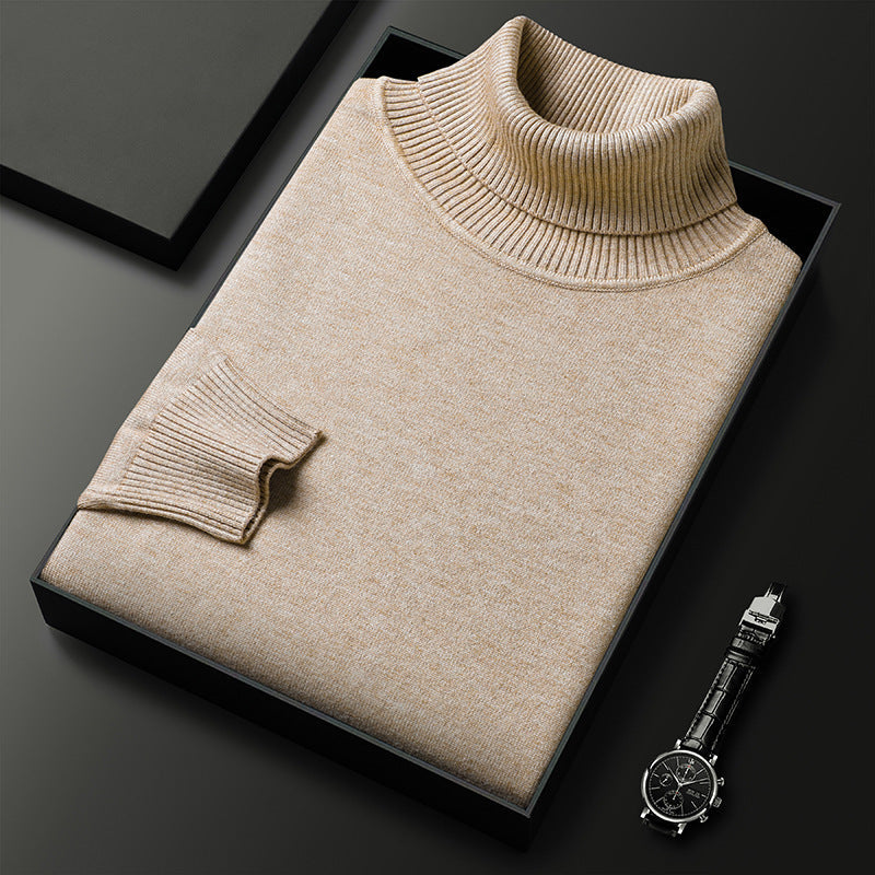 Herren Rollkragenpullover aus Kaschmir-Mischung mit feinem Rippfinish